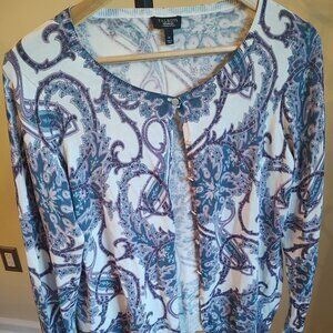 Talbots White/Purple/Blue Cardigan Sweater - Size Petite 1X